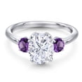 thumbnail image 3 of Gem Stone King 925 Sterling Silver White Moissanite and Purple Amethyst Engagement Ring for Women | 2.60 Cttw | Oval 9X7MM | Gemstone Birthstone | Size 7, 3 of 7