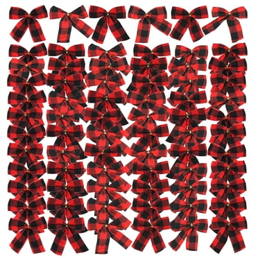 Iconikal Mini Fabric Bows, Red Buffalo Plaid, 3.5 x 3.5-Inch, 72-Pack