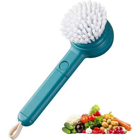 Vegetable Cleaner Brush Fruit Scrubber Brush Good Grip Long Handle Food Cleaning Brush Multifunctional Kitchen Gadgets with Peeler Veggie Wash Brush 2-in-1 (Blue)