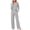 Gray, variant on Jesvior Women's Sleepwear Set Classic Fit Long Sleeve V-Neck Top and Drawstring Wide-Leg Pants Soft Ribbed Knit 2-Piece Pajama Lounge Set for Bedtime, Lazy Weekend Relaxing and Postpartum Comfort