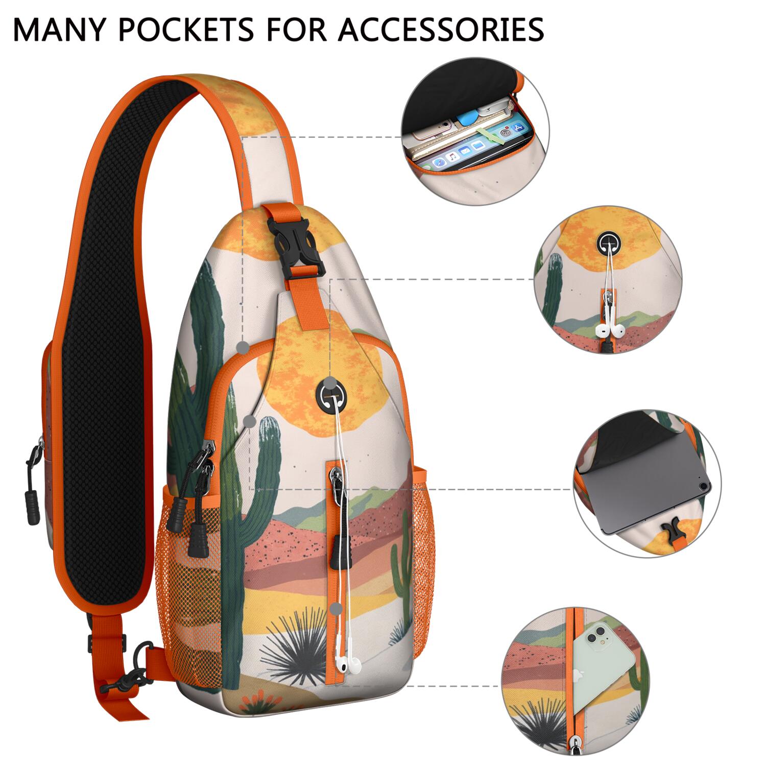 Chest Bag Crossbody Shoulder Bag Small BackpackHiking Sling Backpack for Hiking Dating Gym Cycling Working Cactus Desert