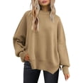 thumbnail image 1 of ORUYROP Women's Crewneck Batwing Long Sleeve Sweater 2023 Fall Oversized Ribbed Knit Side Slit Pullover Top, 1 of 7