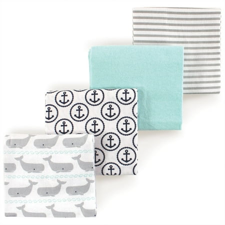 Luvable Friends Hudson Baby Flannel Receiving Blankets 4pk, Ocean Whale