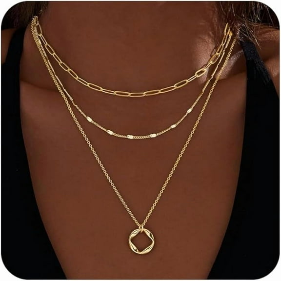 Sdmnsg-T Layered Gold Necklaces for Women,Stackable Dainty 14K Gold Silver Plated Trendy Circle Paperclip Chain Pendant Choker Necklace,Simpl Diamond Cross Bow Jewelry Set Gifts for Women