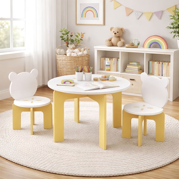 Innovation Works Kids Table and Chair Set,3-Piece Toddler Table with 2 Chairs,Sturdy Wooden Activity Table Set for Study,Drawing,Playing,Reading