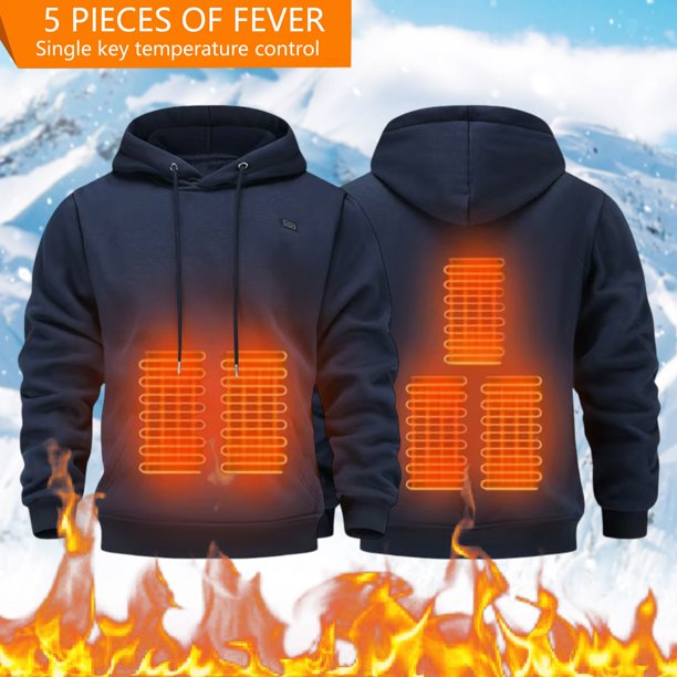 MHFRRA Sudadera con Capucha Calefactable para Hombre, 5 Sudaderas Cálidas con Temperatura Ajustable, Suéter de Invierno Acogedor para Uso Diario Marina de guerra