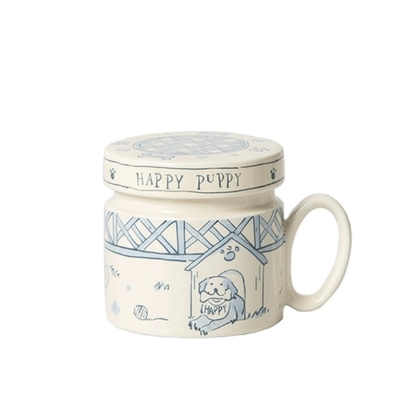 Taza de café con tapa, 1 pieza de cerámica esmaltada con diseño de perrito, capacidad de 355 ml for oficinas o cafeterías.