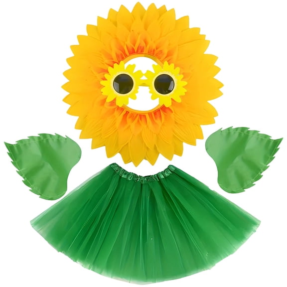 SJLDQY Carnival Womens Sunflower Dress Up Funny Lace Mesh Skirts With Heabwear Outfits Party Stage Performance Clothes Set