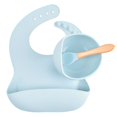 thumbnail image 1 of Vajilla infantil de silicona para la cena del bebé, babero de silicona, cuenco complementario, tenedor y cuchara, juego de vajilla de tres piezas para alimentos complementarios para bebés, 1 of 6