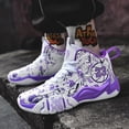 thumbnail image 3 of Novetra Men's high top graffiti fashion leather round toe strap cushioning lightweight and comfortable casual basketball shoes Running Shoes - PURPLES_8, 3 of 7