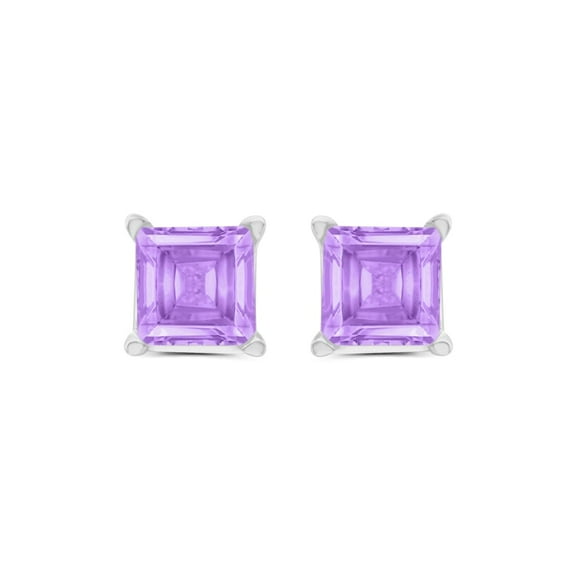 Square Shape Amethyst Gemstone Stud Earrings in 14K White Gold - 5MM