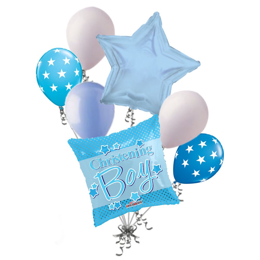 7 pc Baby Christening Boy Blue Balloon Bouquet Party Decoration