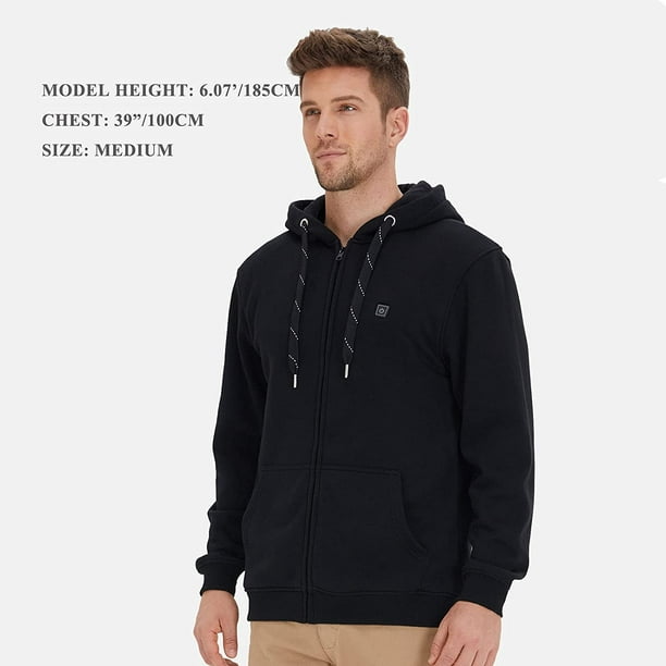 Full Zip Fleece Heating Jacket Hooded Sweatshirt Heated Hoodies with  Battery Pack, Unisex (Black)