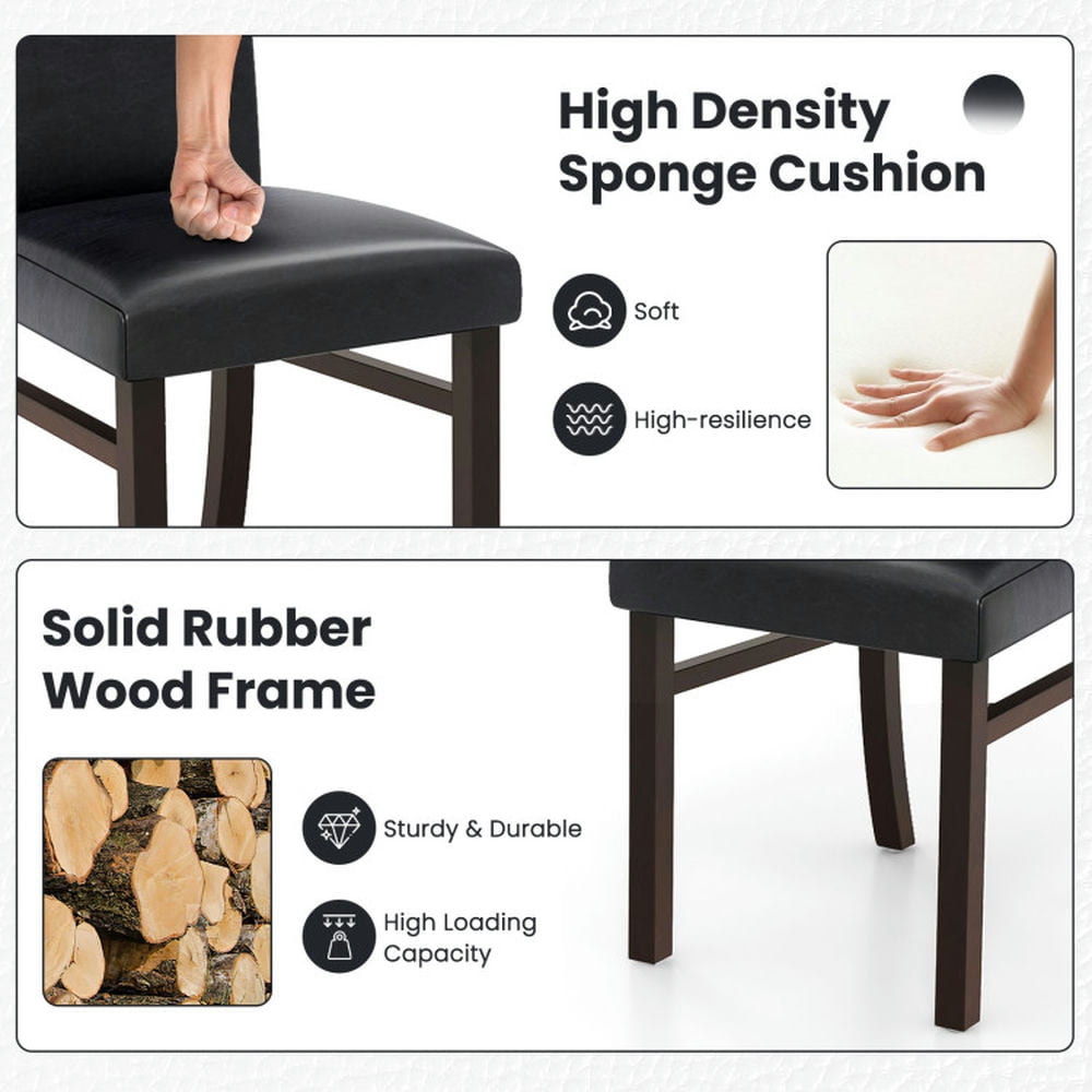 Demi Bonn Set of 2 Upholstered Dining Chairs with Solid Rubber Wood Legs for Dining Room Living Room, Black