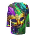 thumbnail image 4 of miqiqism Women Mask Printed Shirts for Mardi Gras Trendy 3/4 Sleeves Pullover Tops Round Neck Tunic Tss Shirt Carnival Blouses 2025,01 Purple,XX-Large, 4 of 5