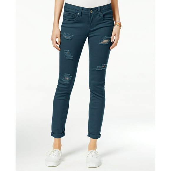 Dollhouse Juniors’ Ripped Colored Wash Roll-up Skinny Jeans(Azul, 3)