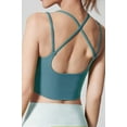 thumbnail image 5 of Saronite Basic Cross Back Sports Bra Tank Crop Top, Blue (Women's), 5 of 5