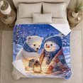 thumbnail image 5 of Polar Bear Snowman Friendship Snowy Forest, Festive Holiday Scene, Warm Flannel Blanket for Living Room and Reading Nook, Art Lovers Christmas Gift, Festive Home Decor, 5 of 9