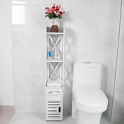 OTVIAP Standing Tall Narrow Bathroom Cabinet,2X White Wooden Bathroom Cabinet Shelf Cupboard Bathroom Storage Rack