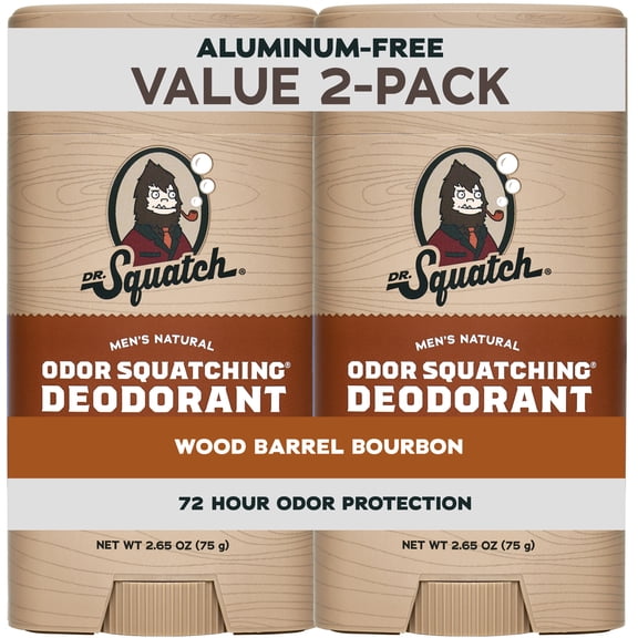 Dr. Squatch Natural Men's Deodorant - Aluminum Free - Wood Barrel Bourbon (2.65 oz, 2-Pack)