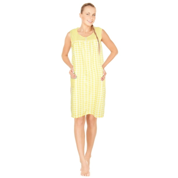 JEFFRICO Womens Zipper Front Housecoat Lounger Duster House Dress Sleeveless Nightgowns Robe