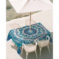 thumbnail image 3 of 60x84 Inch Outdoor Tablecloth with Umbrella Hole Zipper Rectangle Turquoise Boho Flowers Rectangular Tablecloths Outside Waterproof Retro Ethnic Abstract Floral Art Patio Table Cover for Picnic Party, 3 of 8