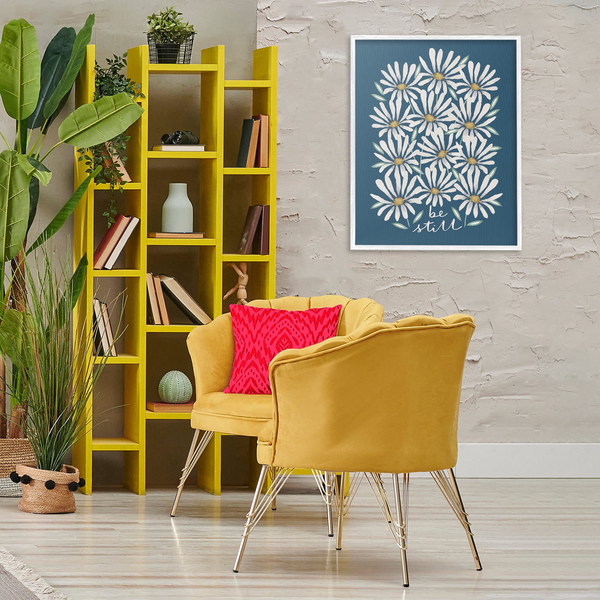 Stupell Industries Be Still Daisy Pattern Botanical & Floral Painting White Framed Art Print Wall Art, 24 x 30