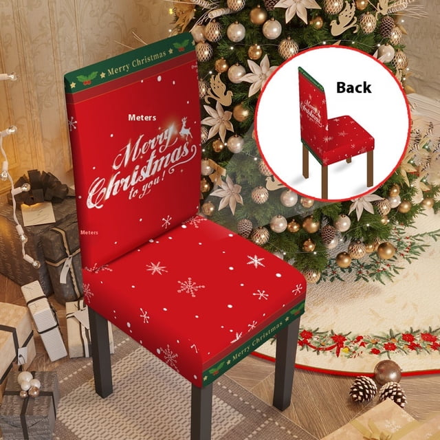 4 piezas Fundas protectoras elásticas para sillas de comedor navideñas, fundas de silla lavables para cocina para decoración navideña, decoración del hogar