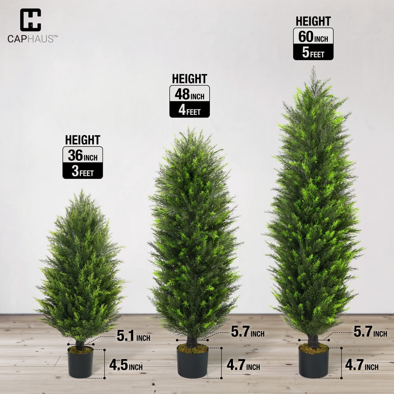 CAPHAUS 3 FT, 36 Inch Artificial Cedar Tree set of 2, Natural Faux Plants for Outside Planter, UV Resistant, Fake Boxwood Topiary w/ Dried Moss, Artificial Tree Indoor, Outdoor Patio Decor