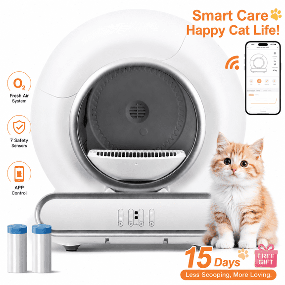 Cat Litter Box Self Cleaning 115L Automatic Litter Box w/ Smart APP Control,One-Click & Scheduled Cleaning Modes,Odor Control,Child Lock,Anti-Pinch Safety,Self Cleaning Litter Box for Multiple Cats