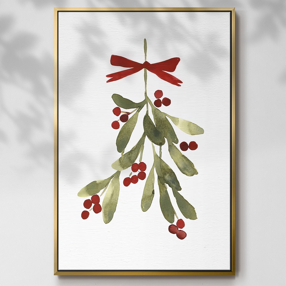 Mistletoe Bow I - Framed Gallery Wrapped Holiday Canvas - 25 x 37 - Gold Frame