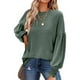 thumbnail image 1 of Top de manga larga para mujer, Color sólido, cuello redondo, informal, suelto, de punto, con volantes, farol, manga larga, camisetas verdes XL, 1 of 6