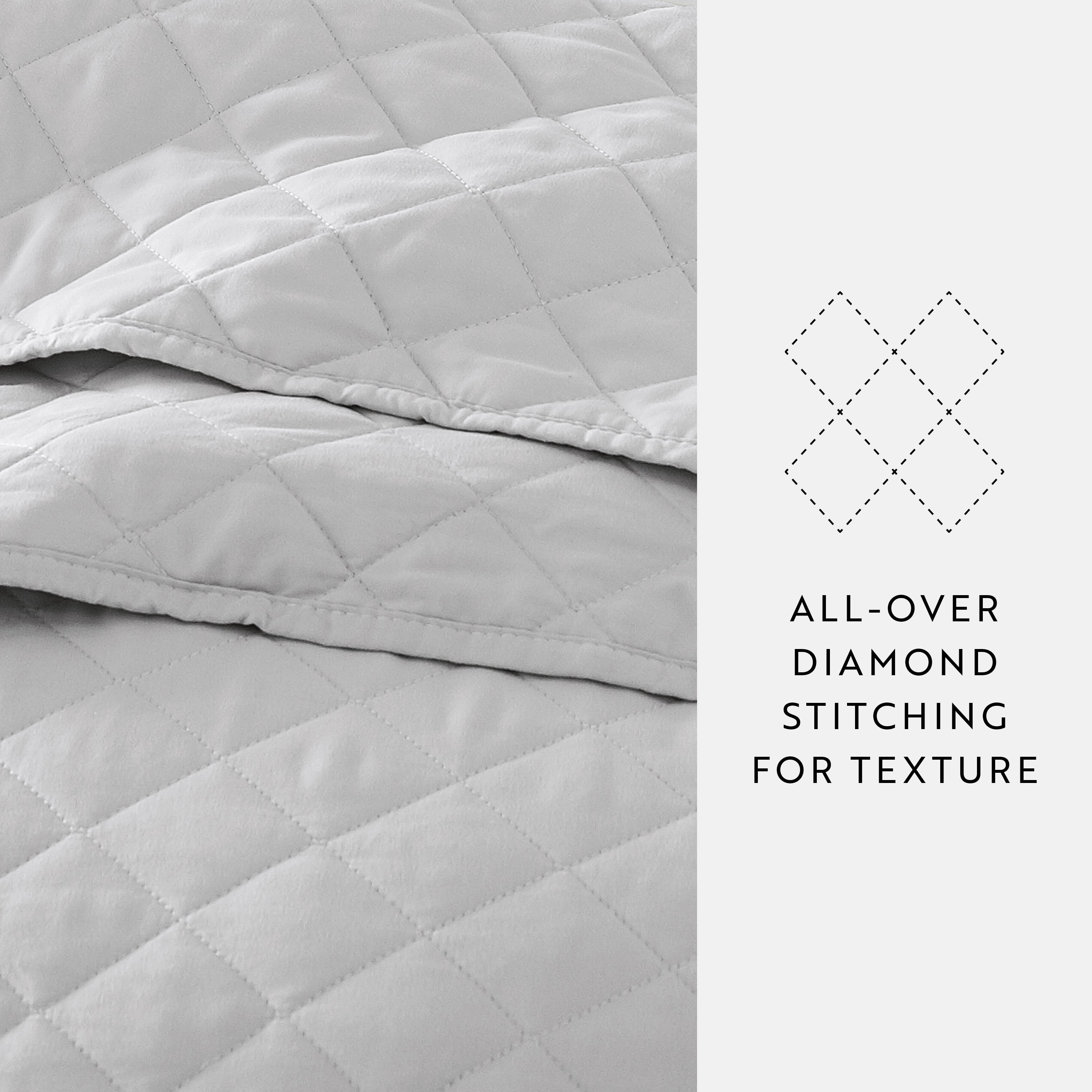 Noble Linens 3-Piece Light Gray Diamond Quilt Set, Twin / Twin XL