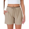thumbnail image 5 of INSPIRE CHIC Women's Pajama Shors Elastic Waist Jersey Knit Soft Casual Contrast Hem Sleepwear Lounge Bottoms with Pockets S Brown, 5 of 6