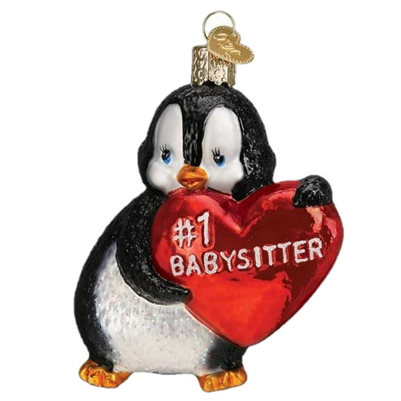Old World Christmas Best Babysitter Ornament Penguin Heart 36277