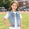 thumbnail image 6 of YUANxueke Girls Denim Vest Sleeveless Button Down Collared Waistcoat Tops Casual Autumn Fashion Outwear for 18M-14Y, 6 of 8