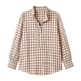thumbnail image 6 of Shirts for Women Casual Plaid Ruffle Collar Long Sleeve Button Front Regular Fit Work Wear Shirt, 6 of 7
