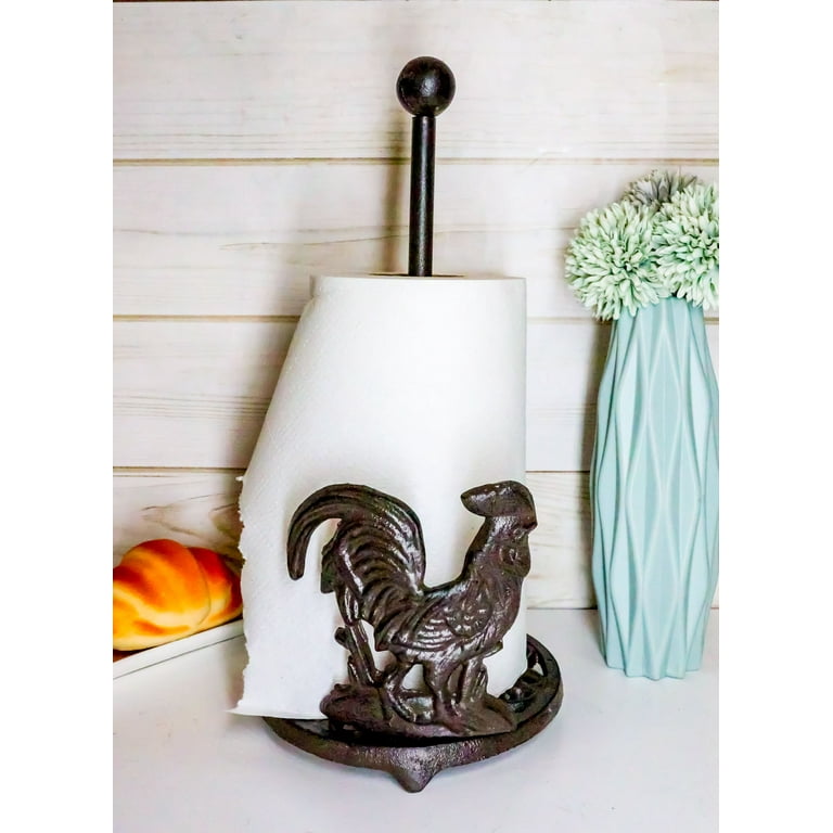 Cast Iron Rooster Paper Towel Holder, Red 