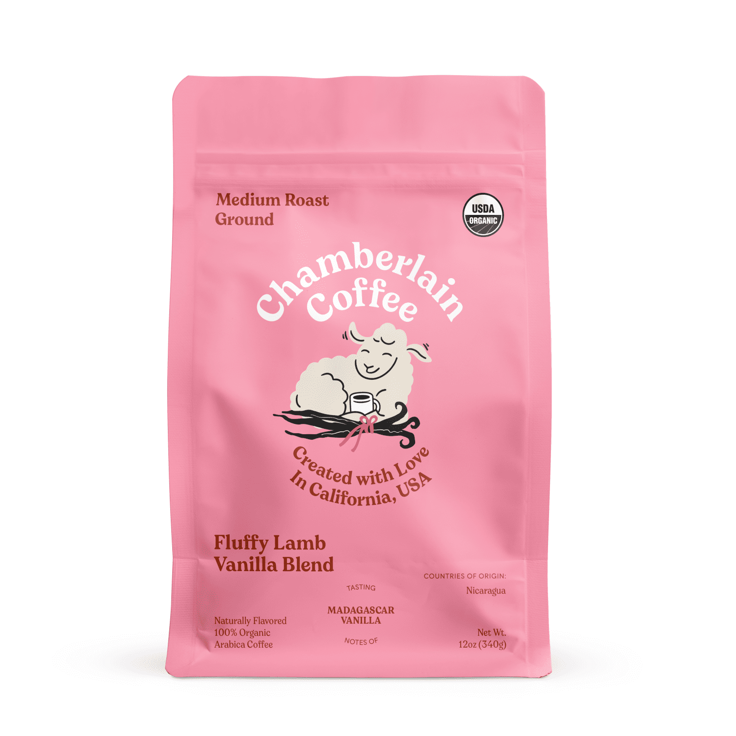 fluffy lamb vanilla medium roast coffee bag