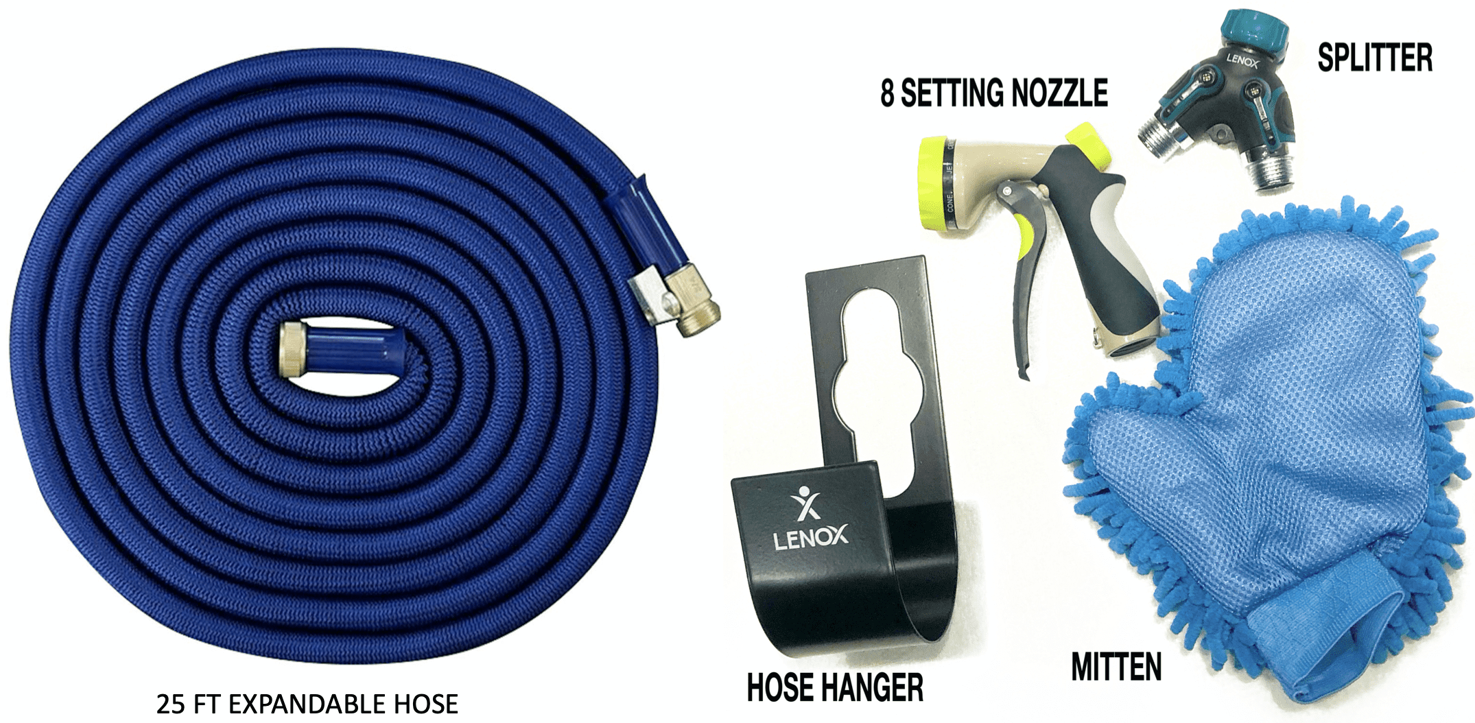 25ft Expandable Garden Hose and 4 Car Wash Accessories Brass Nozzle