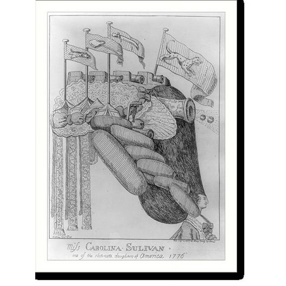 Historic Print, Miss Carolina Sulivan - one of the obstinate daughters of America, 1776.Matting(?) D(?) del., 16" x 20"