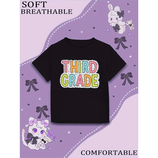 Camiseta de tercer grado para niñas - Camiseta suave y transpirable con letras bonitas - Conjunto cómodo para el día a día y la vuelta al cole - Ropa informal infantil, tejido de punto suave