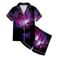 thumbnail image 3 of Luvoko Ensemble de Pyjama 2 Pcs pour Enfants Imprimé Graphique Chemise à Manches Courtes Boutonnée Shorts Ensemble de Pyjama Mode Chandails en Molleton Pantalons de Survêtement pour Adolescentes Ensemble de Pantalons de Survêtement Cœur Fille, 3 of 4