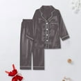 thumbnail image 6 of Pxiakgy Matching Family Christmas Pajamas Set, Silk Satin Long Sleeve Button Down Comfy Loungewear for Couples, Men, Women, Kids Christmas Satin Pajamas for Family 2 Piece Grey Kid Size:110, 6 of 8