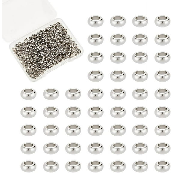 300Pcs Rondelle Beads Stainless Steel Spacer Beads 4mm Flat Round Beads 2mm Hole Disc Beads Loose Beads Smooth Beads Metal Beads for DIY Bracelet Necklace Jewelry Making