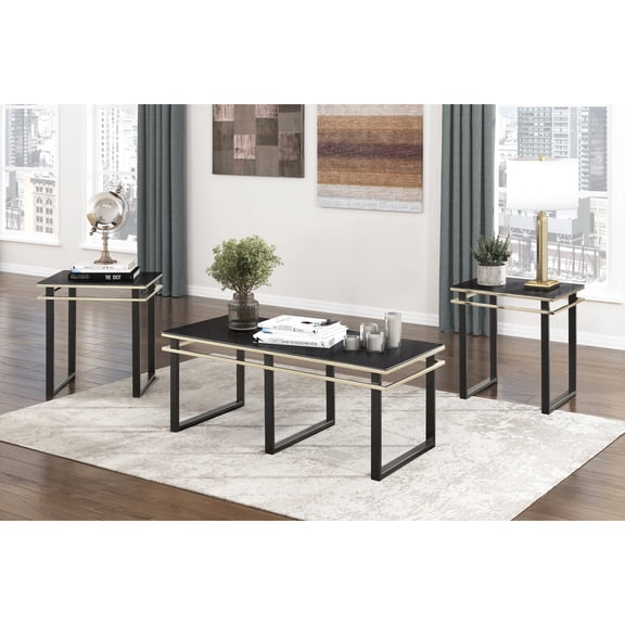 Gold Accented Black Glass/In Modern Living Spaces/3 - Piece Table Set for Home