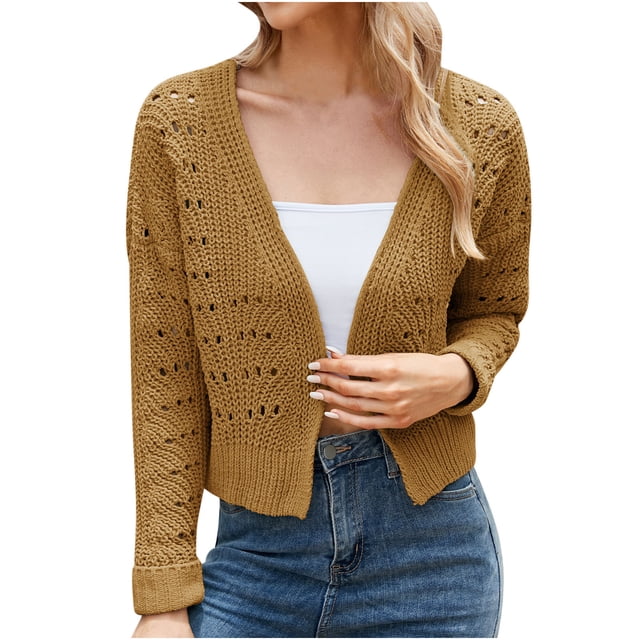 Cárdigan Para Mujer Casual Moda Cuello en V Color Sólido Manga Larga Tops Blusa Odeerbi ODB138851