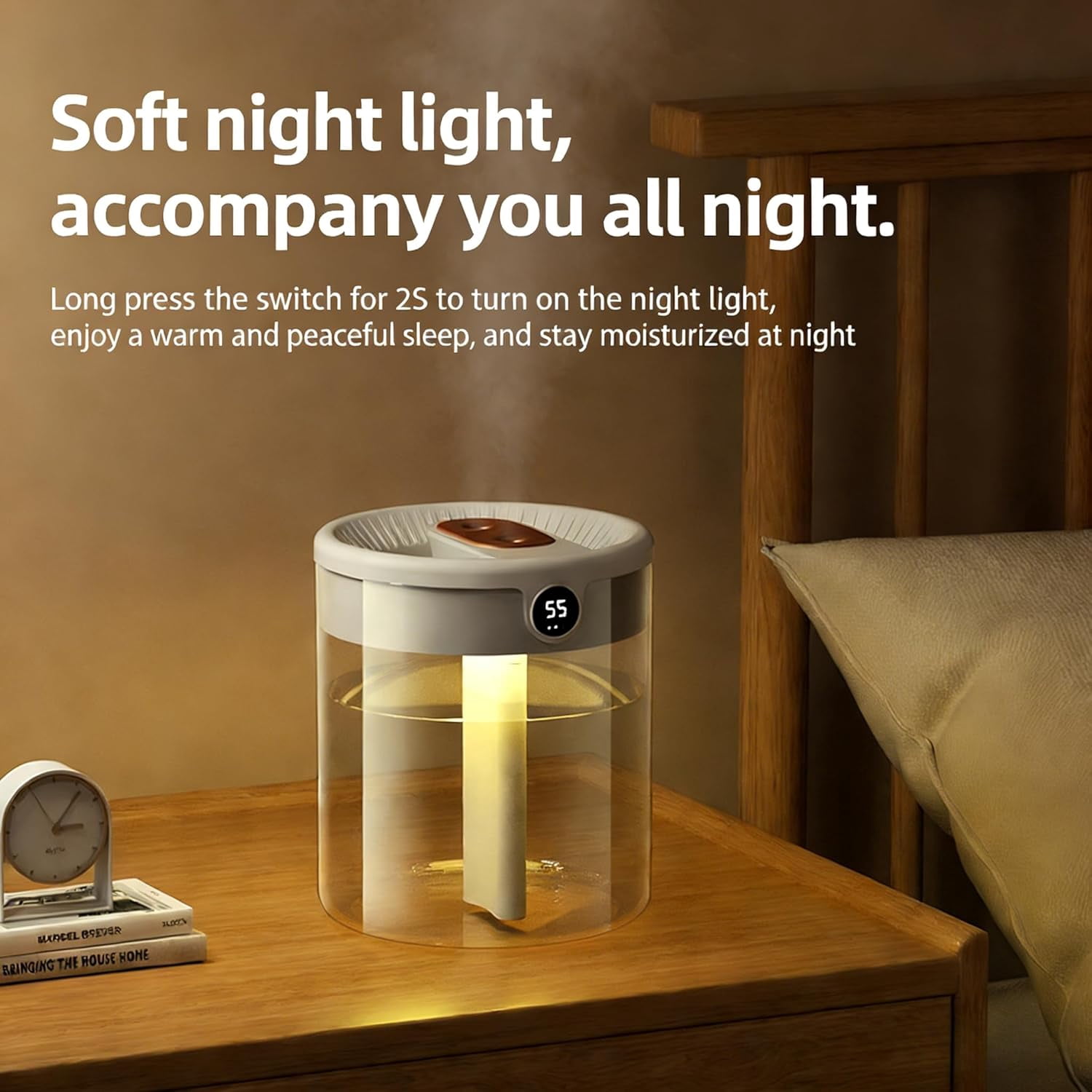 Dreamzy Humidifier for Large Room Cool Mist Bedroom Desktop Double Nozzle Cool Mist Humidifier with Night Light,Auto Shut-Off,No leakage Design