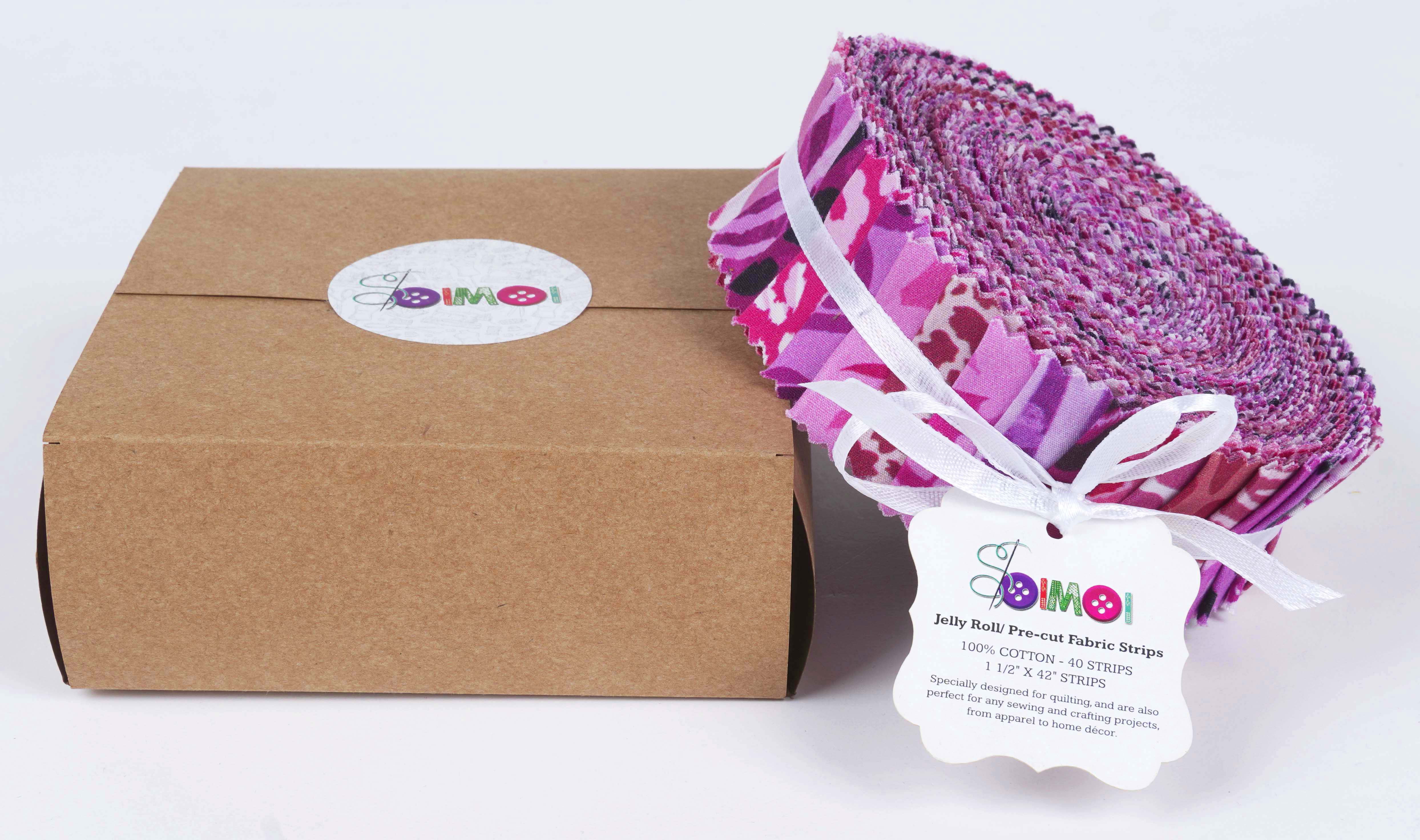 Soimoi 40Pcs Floral Artistic Print Precut Fabrics Strips Roll Up 1.5x42inches Cotton Jelly Rolls For Quilting - Purple