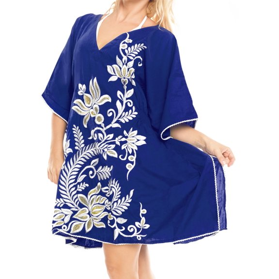 HAPPY BAY Women's Beachwear Summer Bathing Suit Swimwear Cover Ups Mini Beach Dress Robe 1X-2X Blue, Solid